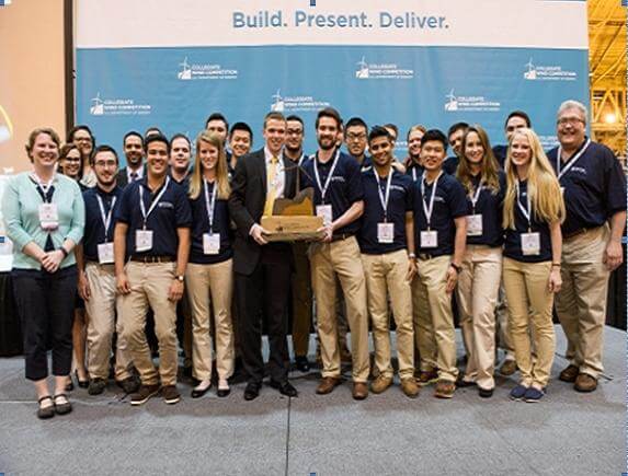 The Penn State team celebrates its win at the Collegiate Wind Competition in New Orleans. Photo: Dennis Schroeder, NREL