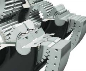 timken-flex-drive-closeup Two opposing arrays of Integrated Flexpin bearings mounted on a double-wall planetary carrier let the drive carry up to 50% more torque.