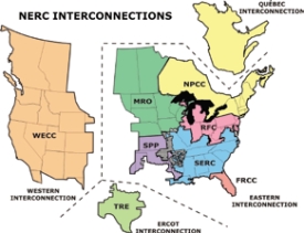 NERC NERC Interconnections: The North American Electric Reliability Corp. drew the map of the North American grids. Mexico is on a fifth and asynchronous grid