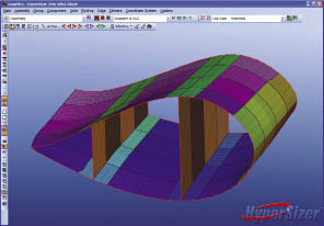 HyperSizer can start with a finite element model and redefine the colored zones of laminate thickness. It then works with a wide range of FEA software to calculate loads which are used in its optimizing routines.