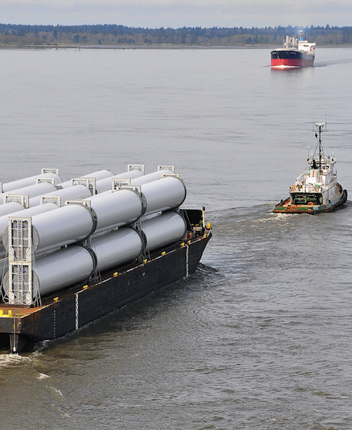 Barge pulling turbine components