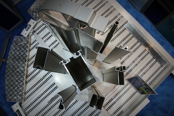 Sapa, an aluminum extruder, shows some of its custom creations, which are set on a platform built for the inside of towers. The company can customize these platforms, says the company’s Jason Weber.