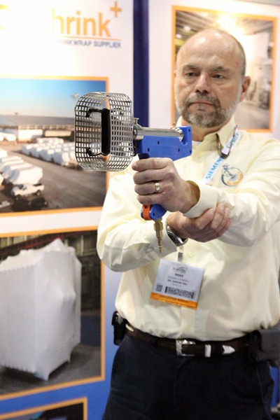 Dr. Shrink’s propane-fire shrinkwrap tool, which looks a bit like a ray gun, heats shrink wrap to cover a variety of objects, from boats to nacelles. “The high-tech wave of the future has now arrived,” representative Mike Stenberg said.