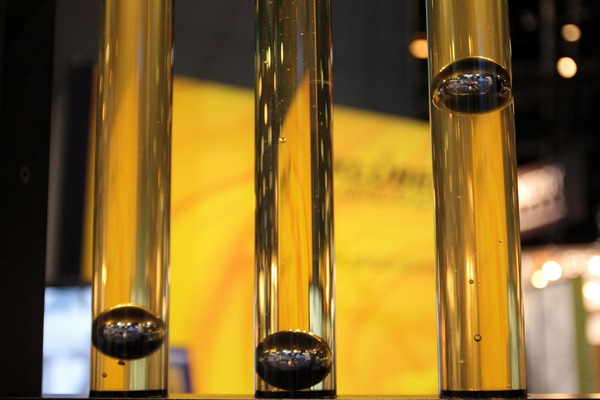 Klüber Lubrication uses these tubes to demonstrate the various viscosities of its gear oil, which is based on additive technology.