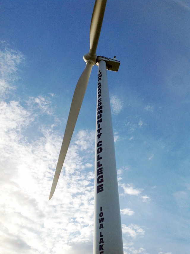 Iowa Lakes Community College in Estherville hosted WindTech. This is a Vestas 1.65-MW turbine on campus. 