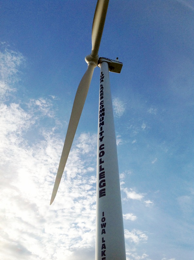 Iowa Lakes Community College in Estherville hosted WindTech. This is a Vestas 1.65-MW turbine on campus.