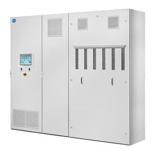 GE 1.5-MW/2-MW wind converters, like the one pictured here, are key elements of wind turbines. They allow the optimization of the power output of the turbine.