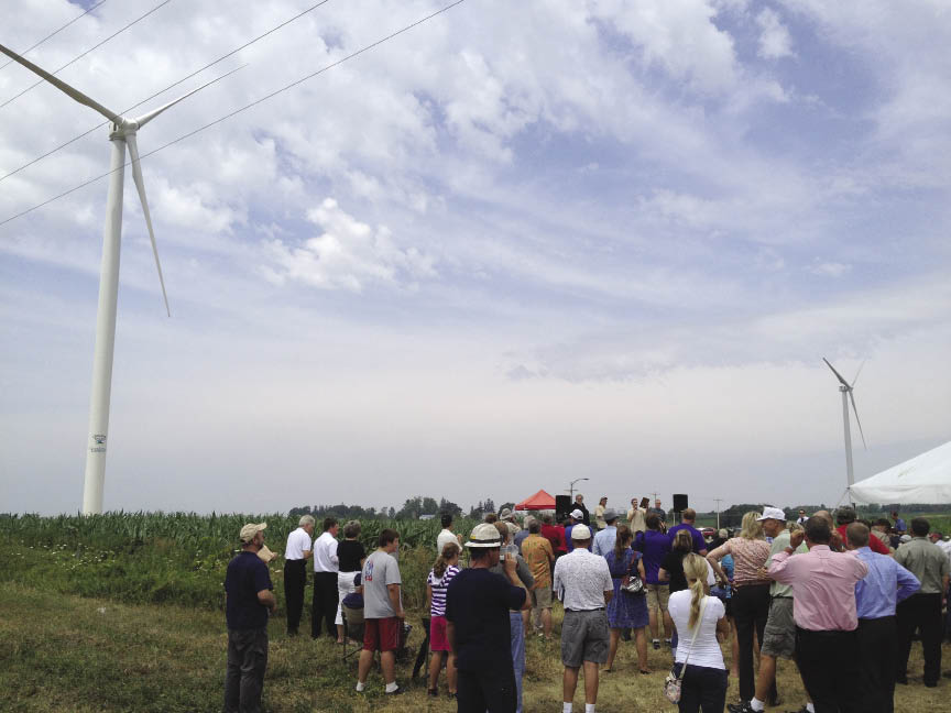 Local residents join Organic Valley and Gundersen Health System in the inauguration of Wisconsin’s first community wind farm, Cashton Greens.