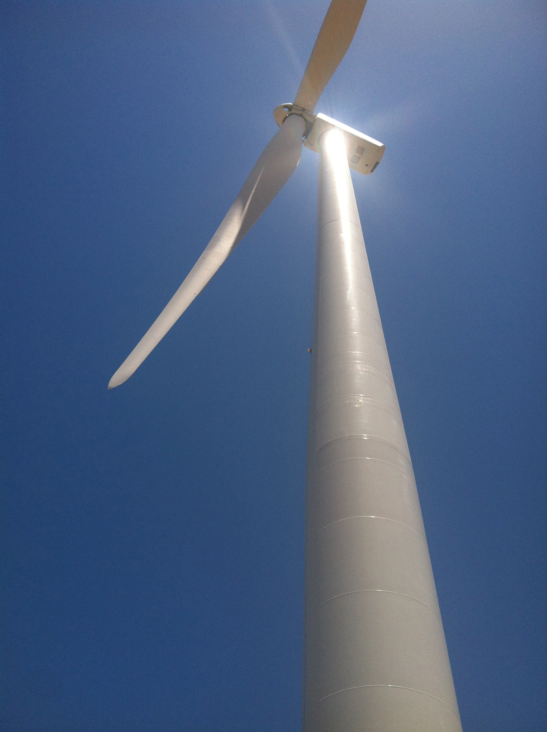 A shot from the tower base of this massive turbine. It felt like I was in Jurassic Park and the 1.6-100 turbine was a T-Rex.