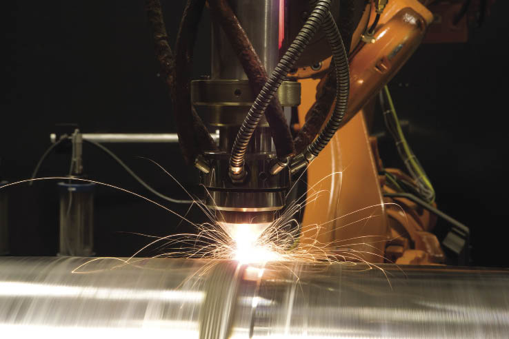 The laser-cladding process (at work on a truck axel), can repair wind-turbine components, such as damaged or worn shafts. The process provides a metallurgical bond that fuses to the shaft surface so well it performs like new.