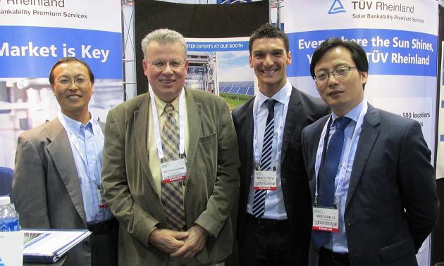Left to right: Fred Zhu, Business Development Manager, Inverters and Product Safety, USA; Matthias Heinz, VP, Global Business Field, Solar Fuel Cell Technology; Marco Pivo, Business Field Manager for Solar/Fuel Cell Technology, Italy; and Wichun Li, Business Field Manager for Solar/Fuel Cell Technology, China; all of TÜV Rheinland.