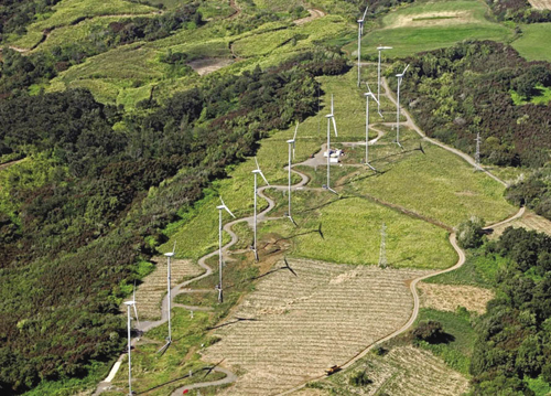 Vergnet says its two-bladed turbine works with good efficiency while the lowering system provides protection from hurricanes.