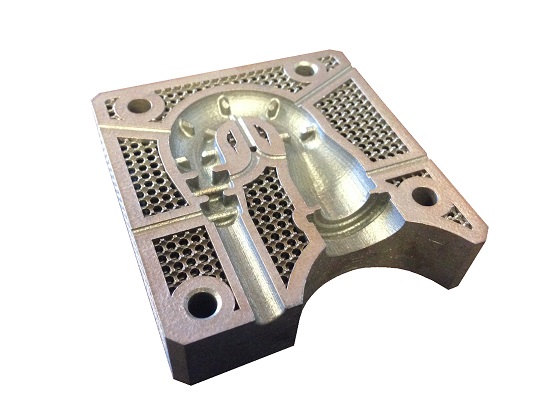 A mold built with DMLS shows the complexities possible. Cooling channels need not be straight lines.