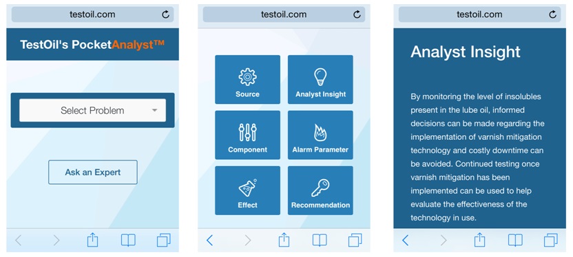 The app was designed to help users go beyond basic report interpretation by providing guidance and insight into typical oil analysis issues