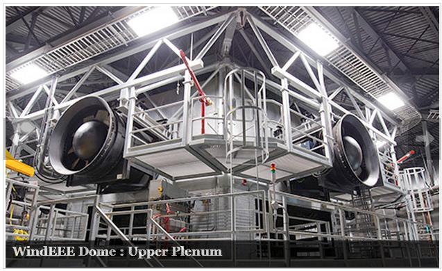 The upper plenum in the WindEEE facility shows the fans that will generate directional wind.