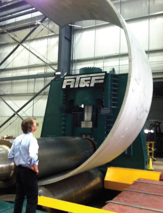 AT&F has the machinery capable for rolling steel sheets into cans, sections of the optimized monopole designed, for work in Lake Erie.