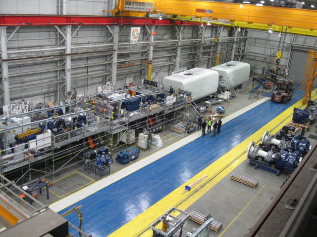 The Gamesa production facility shows turbine components  and assembly line. 