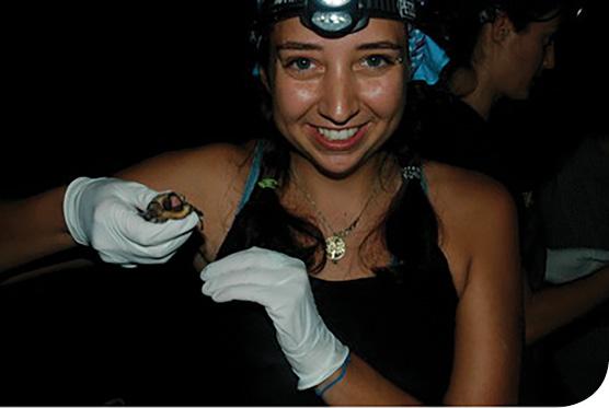 You’re in good hands with Megan. Ms. Wallrichs, a student of Professor Kevina Volinec, holds a Hoary bat, one common to the area around the University of Delaware.