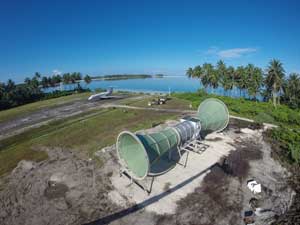 The Nature Conservancy installs SheerWind’s Invelox system on Palmyra Atoll. Photo Credit: Andrew Purves