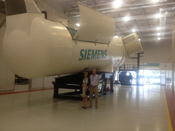 Windpower Engineering editors, Paul Dvorak and Michelle Froese, at a tour of Siemens' training center in Florida.