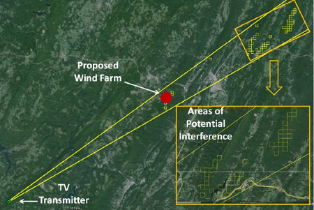 Simulation Output of Areas of Potential for Interference to Television Signals