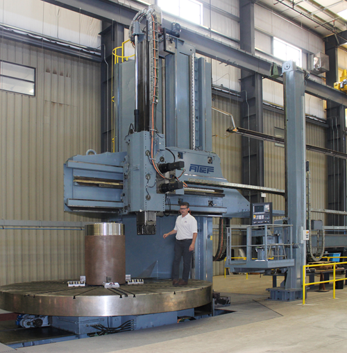 AT&F specializes in large fabrications. The vertical axis boring mill exemplifies the type of work the company pursues.