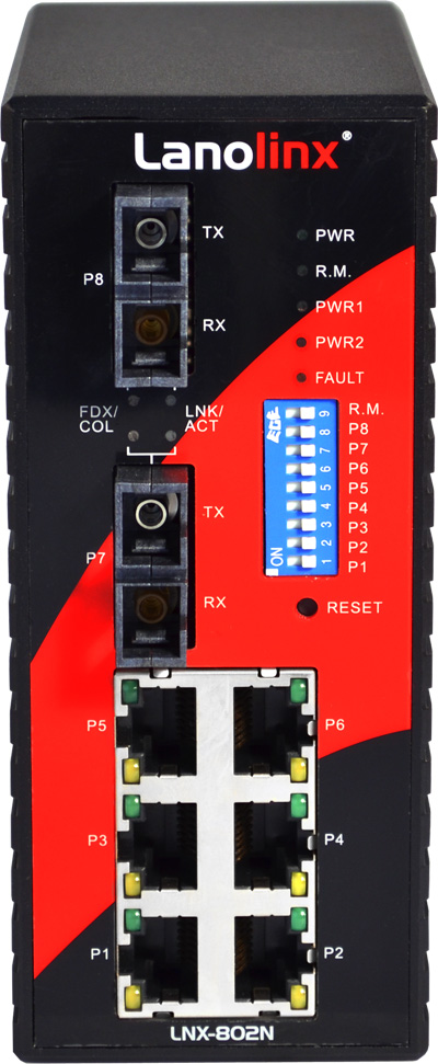 Antaira’s LNX-802NS3 is a 6-port 10/100Tx + 2-port 100Fx (single-mode fiber, 30km) SNMP-managed industrial Ethernet switch with the redundant ring feature. By using fiber ports, it extends the connection distance that increases the network elasticity and performance, making it ideal for wind-power applications.