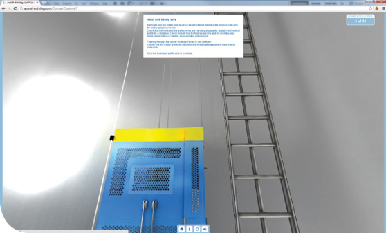 Click on the hoist and safety wire to continue. Students are engaged with commands such as this one.