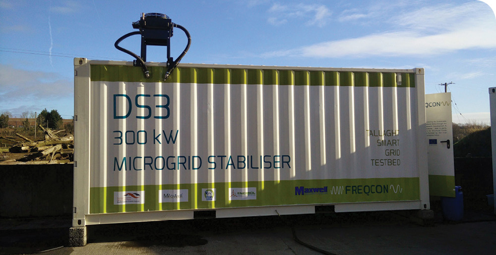 Microgrid stabilizer The 300-kW, 150-kWh energy storage system for the Tallaght Smart Grid Testbed in Ireland uses ultracapacitors and lithium-ion batteries to support grid stability in residential and industrial settings. The microgrid stabilizer from Freqcon addresses the electricity variability challenges that accompany high renewable-energy penetration.