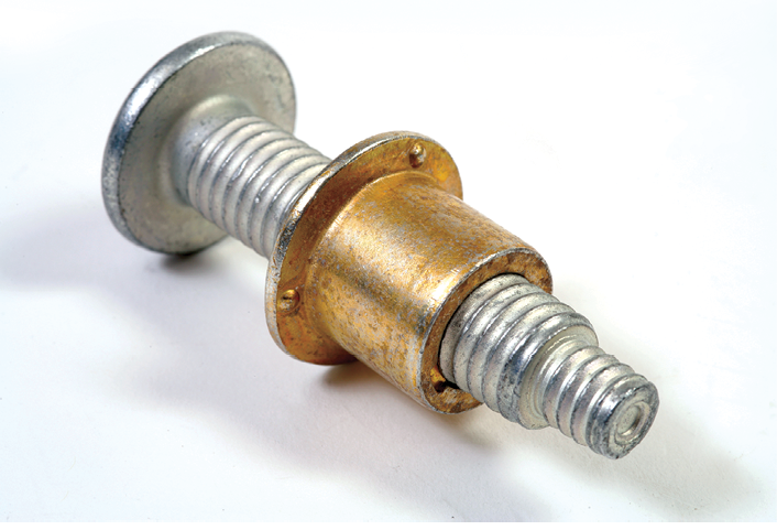 he HuckBolt is installed by the installation tool stretching the pin and then providing a swaging action that deforms the collar (tan component) material into the locking grooves on the pin. The result is vibration-resistant and permanent.