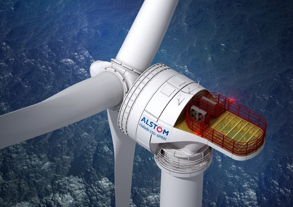 The artist's rendering hints at the size of the Haliade turbines. Their rotors will sport 150-m diameter. It unit will be capable of generating 6 MW.