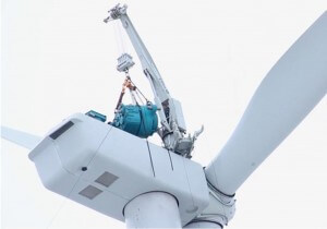The Liftra crane can lift 19 tons for a GE turbine and 24 tons from a Siemens. The weights are a function of tower and foundation.