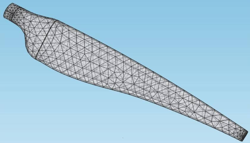 This finite element mesh was used for the subscale wind turbine blade model.