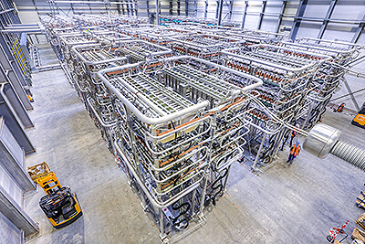 Interior view of a converter station in Büttel in Schleswig-Holstein Siemens used identical HVDC Plus Power Modules here, the same as will be used for the COBRA converter stations.