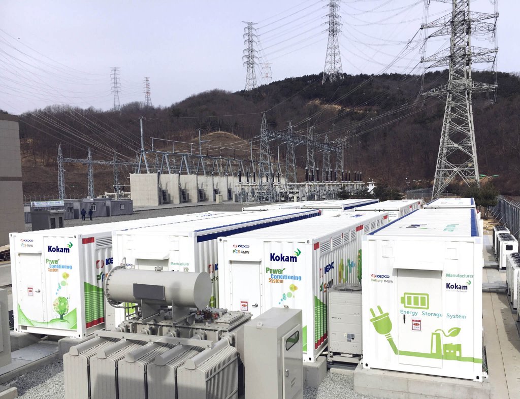 This Kokam 16-megawatt Lithium NMC Energy Storage System (ESS), along with two other Kokam ESSs totaling 40-megawatts in capacity, are being deployed for use by South Korea's largest utility, Korea Electric Power Corporation (KEPCO), for frequency regulation.