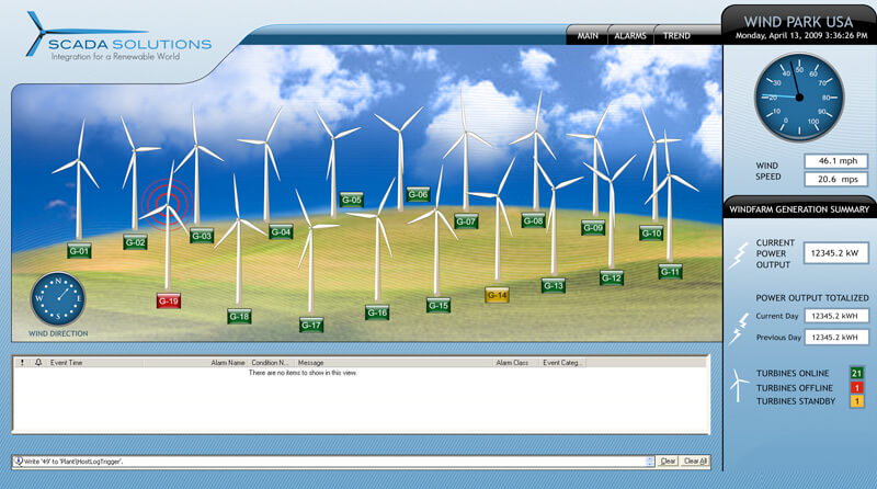 SCADA Solutions' flagship product, WindCapture™ is a Supervisory Control and Data Acquisition (SCADA) software package used for monitoring, controlling and data collection and reporting for wind turbine generators (WTG). It was designed and tailored to the demands of manufacturers, operators, developers and maintenance managers of wind energy projects and facilities. Nearly a year in the making, the results are a completely integrated control design essential to the utilization and maintenance of critical renewable energy assets.