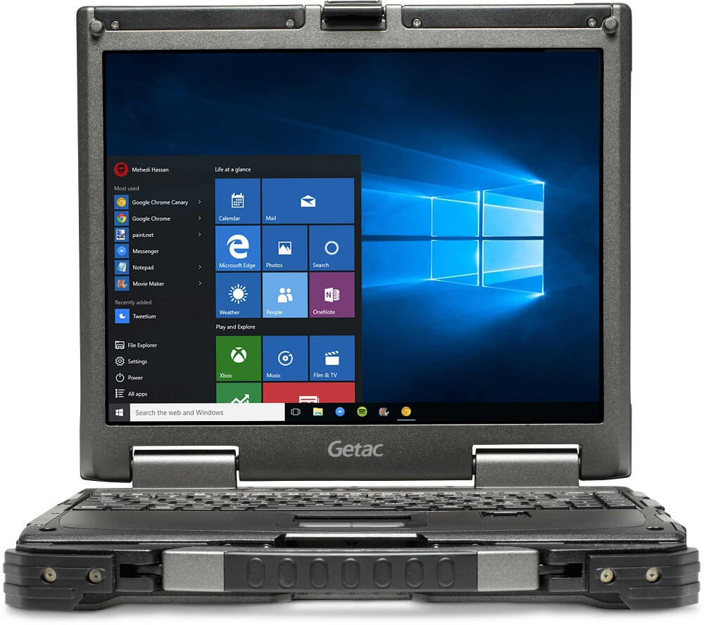 Dual hot swappable batteries provide up to 30 hours between charges and potentially infinite battery life. The available 13.3-in. touchscreen display is Getac’s brightest screen at 1,400 nits and provides ample real estate for applications with minimal scrolling.