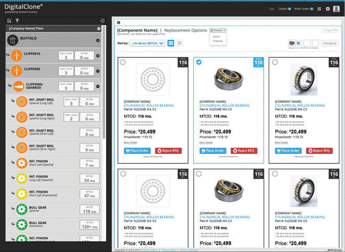 When O&M crews have a choice between two or more components, especially bearings and gears, the buyOnLife feature provides an evaluation of the components and how they will perform in the client’s turbine.