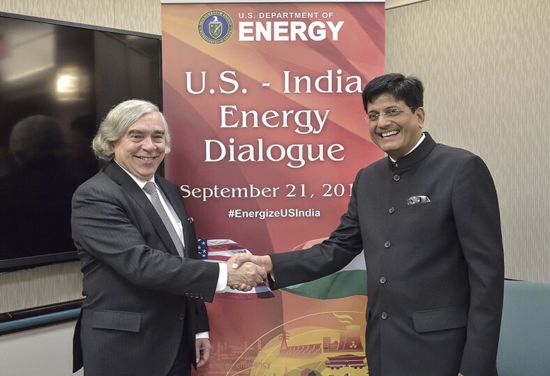 Energy Secretary Ernest Moniz (left) and Indian Minister of State with Independent Charge for Power, Coal, and New and Renewable Energy Piyush Goyal (right) co-chaired the U.S.-India Energy Dialogue in Washington, DC this week. (Photo credit Charles Watkins/DOE.