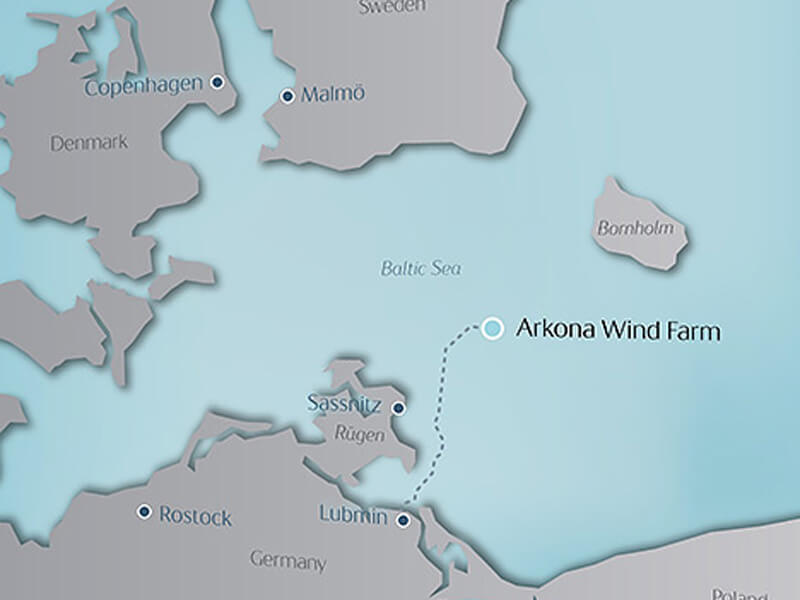 The 385-MW Arkona project is located 35 kilometers northeast of the island of Rügen, with 60, 6-MW class Siemens turbines slated for installation.