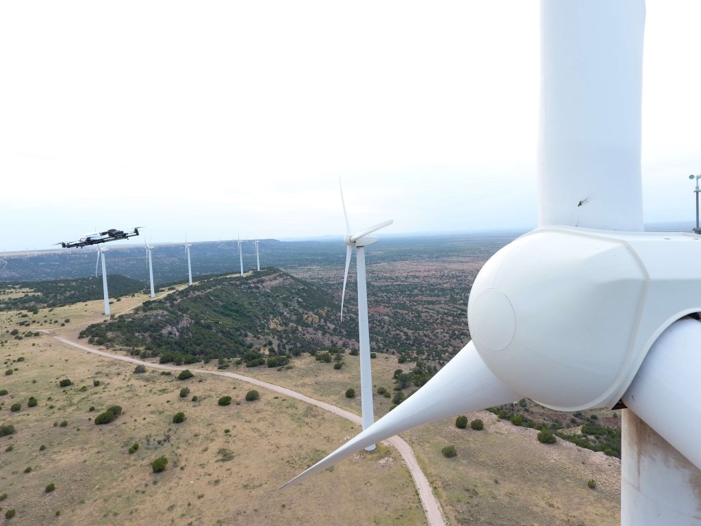 An AAIR drone or unmanned aerial system (UAS) begins turbine blade inspections at a Texas wind farm. According to Navigant Research, cumulative global revenue for turbine UAS sales and inspection services is expected to reach nearly $6 billion by 2024.