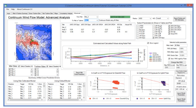 Continuum software incorporates all met site data simultaneously and calculates the met cross-prediction errors using a built-in default model coefficients. Through a self-learning algorithm, it also finds the model coefficients that yield the lowest cross-prediction error and this forms the site-calibrated model.