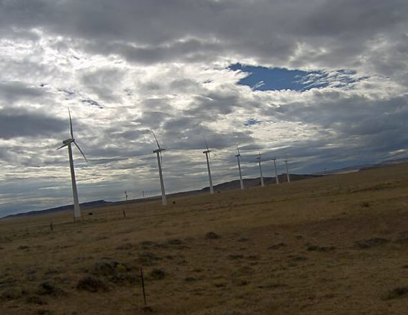 A screenshot from a streaming live view of Medicine Bow Wind Farm. Check it out here.