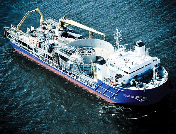 The Topaz Installer is a DP2 cable-laying vessel, ideal for work at offshore wind farms.