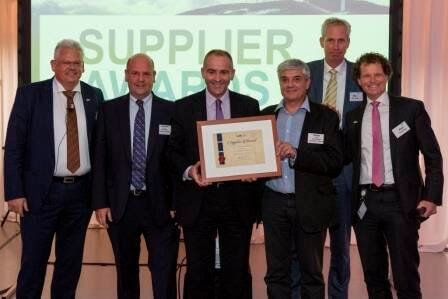 On stage at the recent LM Wind Power Supplier Awards event, where the Scott Bader Co. team was presented with the ‘Most Innovative Supplier 2016’ award for its new zero styrene gelcoat technology. As one of its key sustainable development goals by 2020, LM Wind Power will gradually switch all its wind turbine blade production facilities around the world to using this zero styrene gelcoat over the next 2-3 years, in a managed change process with customers.