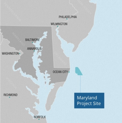 a map of Maryland an the offshore site