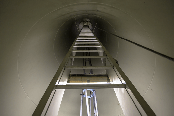 Inside the turbine tower