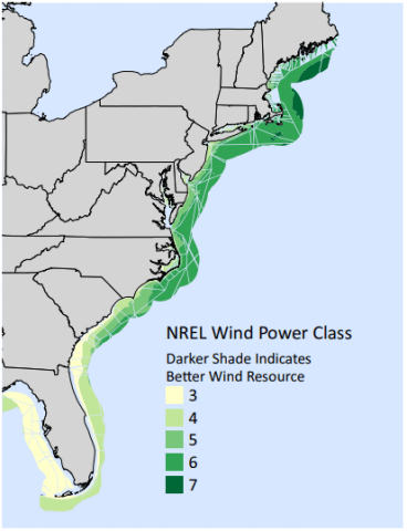 Offshore wind map --east coast potential