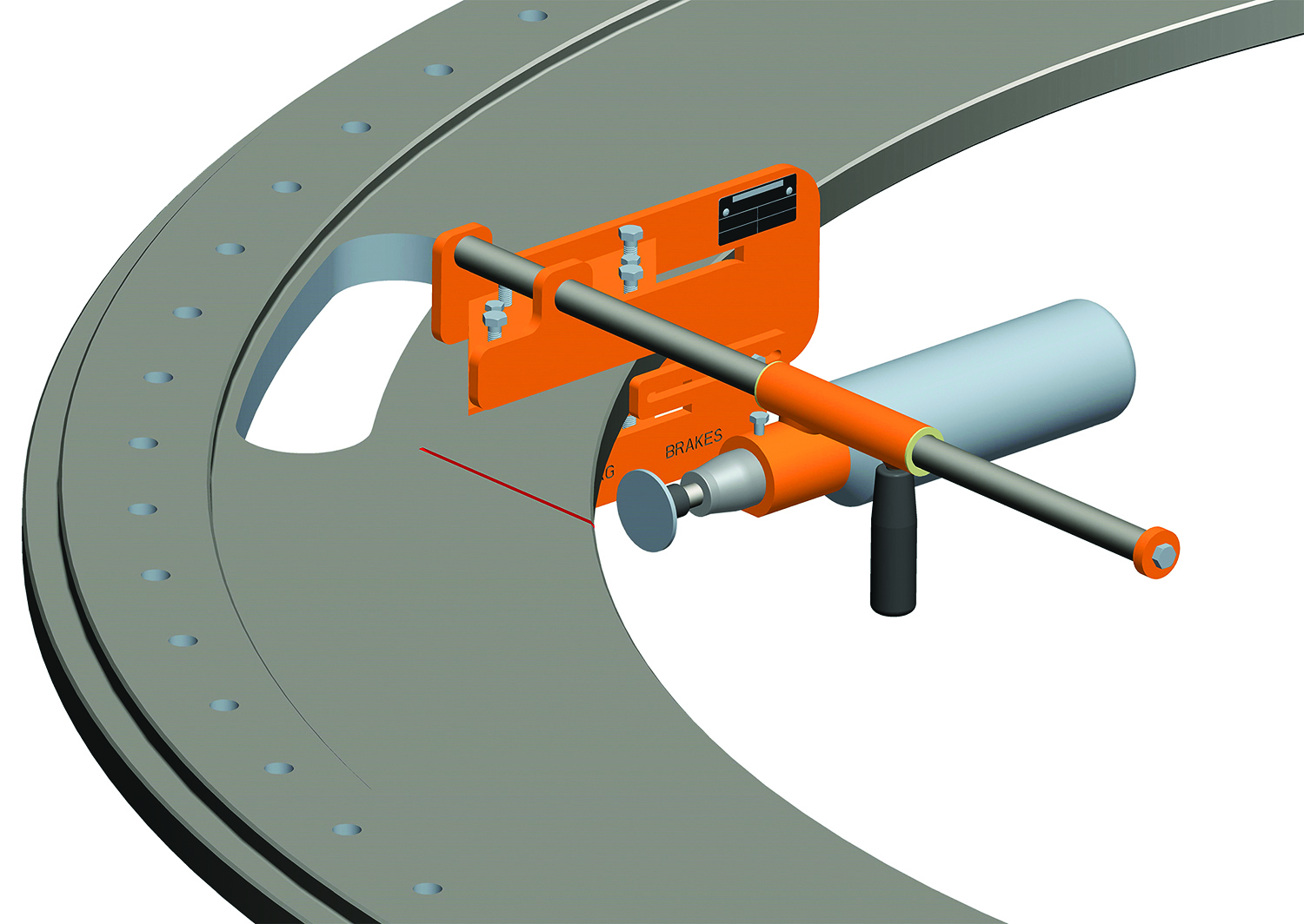 An illustration of Svendborg Brakes’ fixturing template, which lets engineers install correctly sized grooves on wind-turbine brake discs to reduce friction noise.