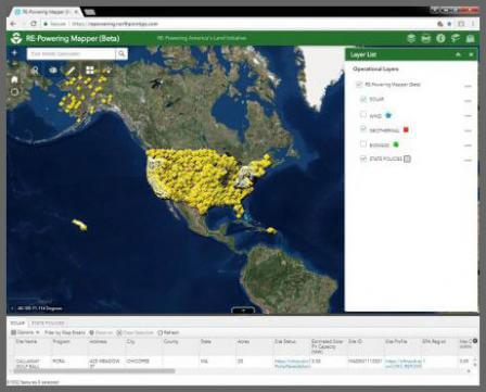 The EPA’s RE-Powering Mapper is an interactive Web application that allows users to visualize key information on renewable energy potential – e.g., solar, wind,